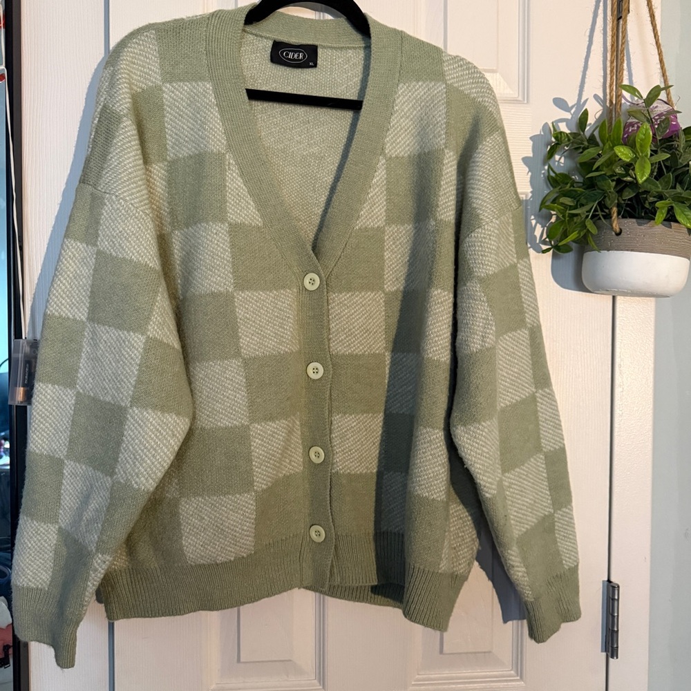 Cider Sage Checkered Cardigan